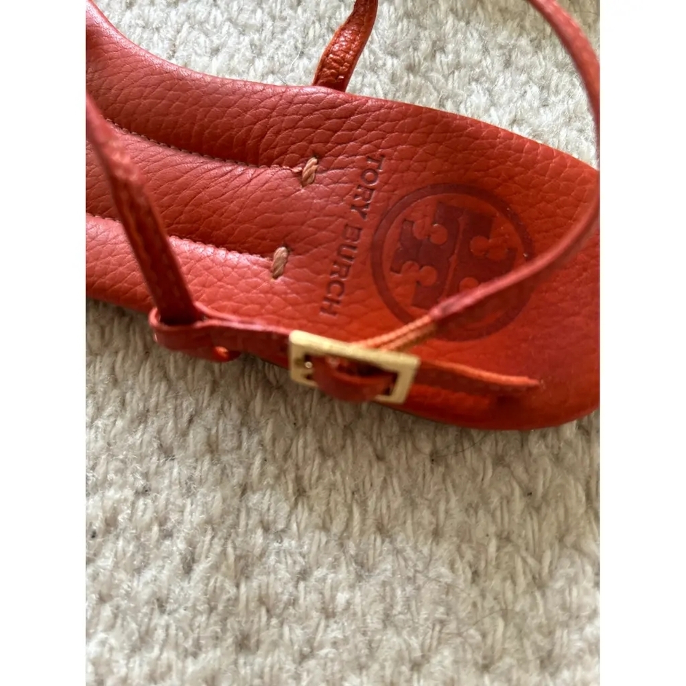 Tory Burch Designer Emmy Red Gold Sandals T Strap 8 - Picture 7 of 11